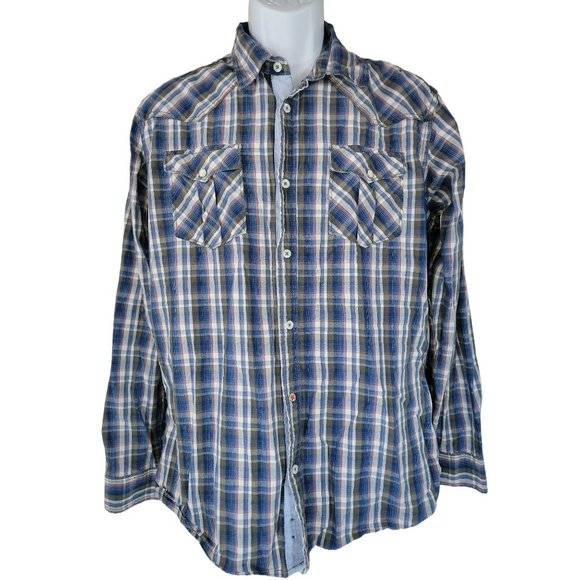 PD&C Other - Paper Denim & Cloth PD&C Blue Plaid Button Front Shirt Large L